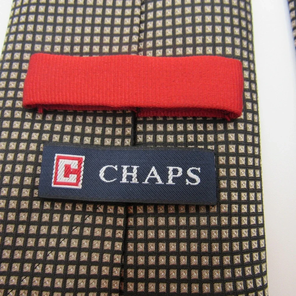 Chaps Necktie Mens OS Black Gold Excellent Silk Geometric Micro Grid Pattern